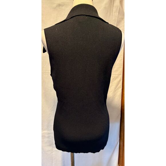 Cache Black 2 WAY Diagonal Rhinestone ZIPPER Rib Knit Top Wayne Rogers - Picture 4 of 14